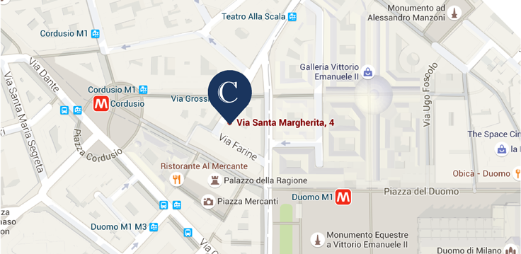 Map showing the Milan office at Via Santa Margherita 4